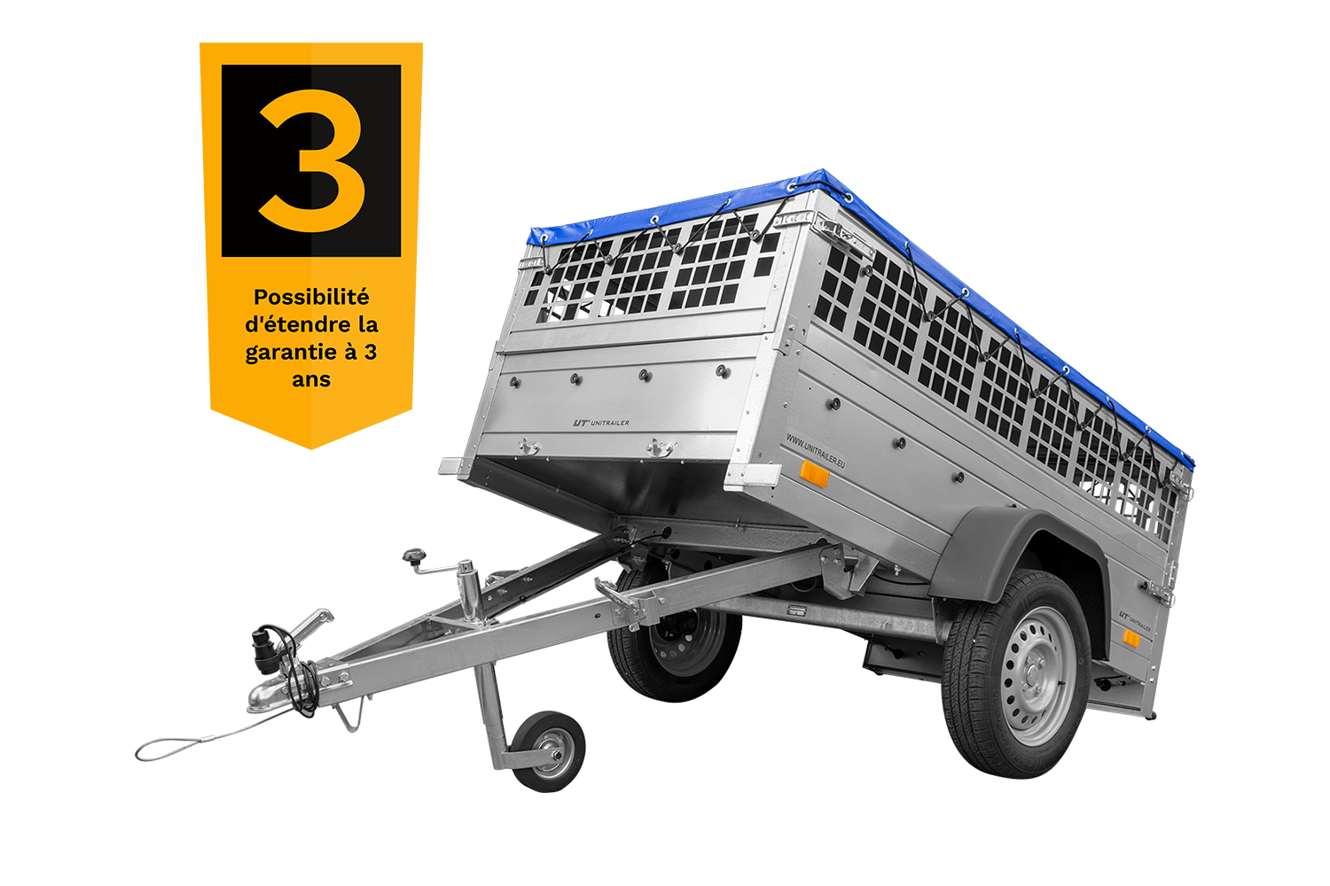 Leichter 200X106-Anhänger des Modells Garden Trailer 200 mit Stützrad, Netzseiten und flacher Plane, Gewicht 750 kg